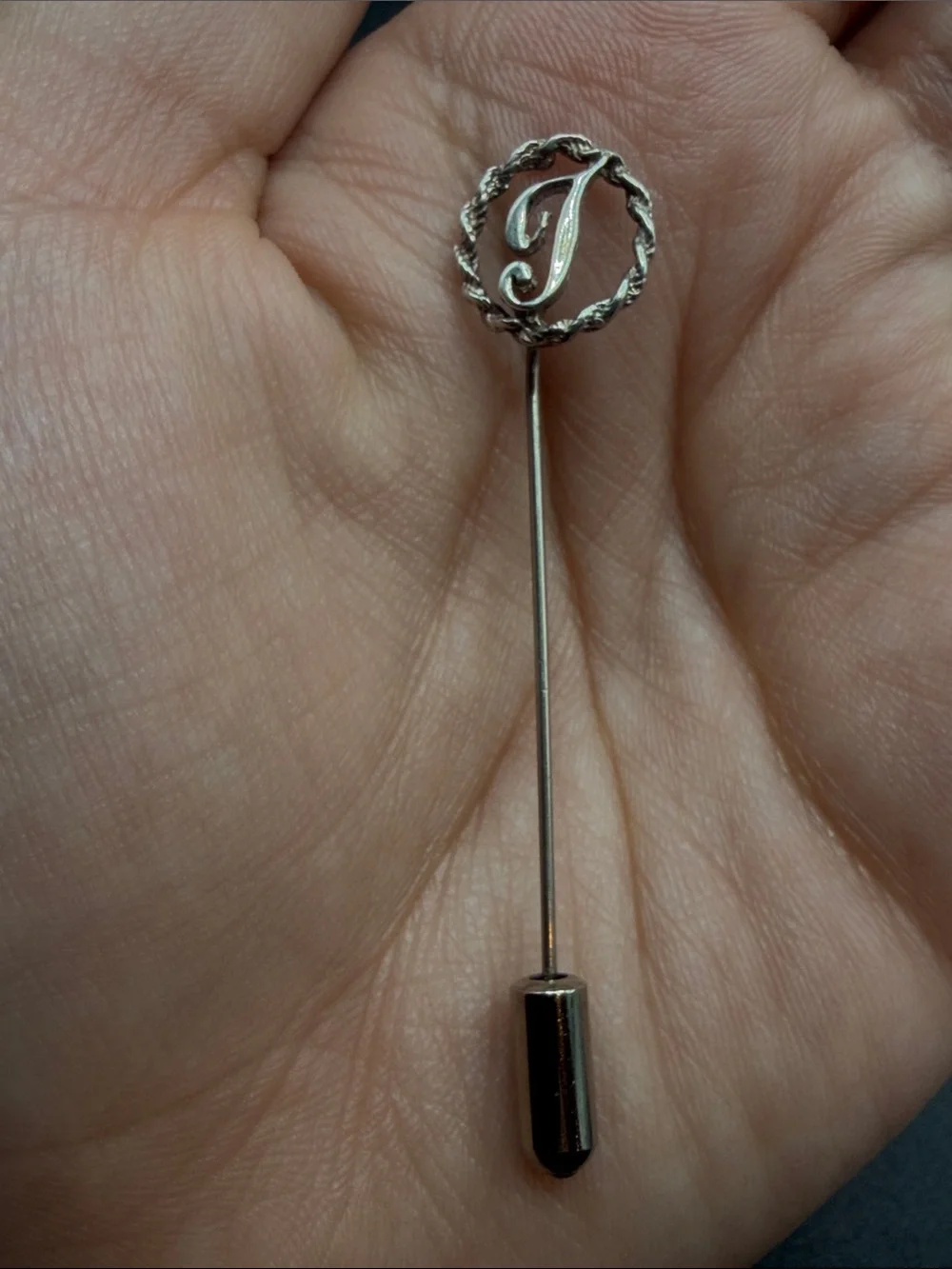 Vintage Letter J Silver Tone Metal Initial Stick Pin Brooch Jewelry Accessory